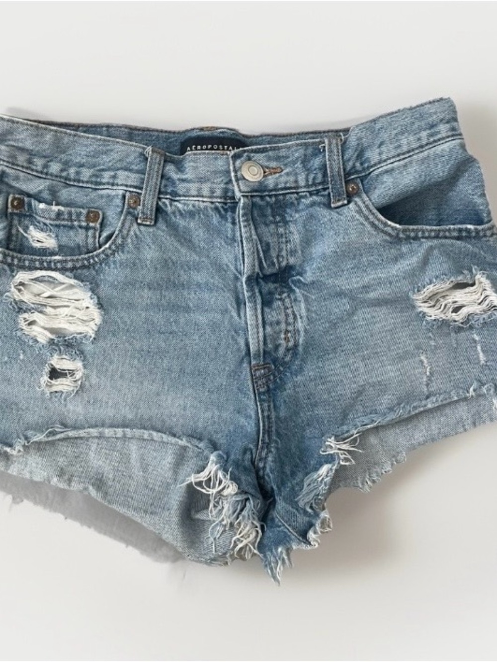 Aeropostale Women's Blue Mid Rise Distressed Raw Hem Boyfriend Shorts Size 6